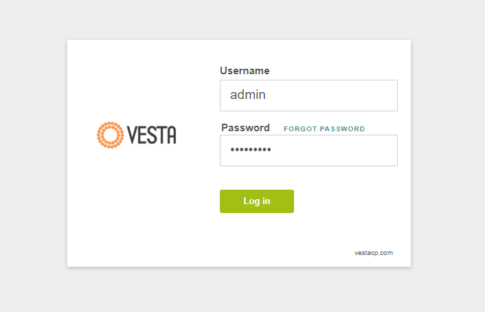 Vesta Login Page